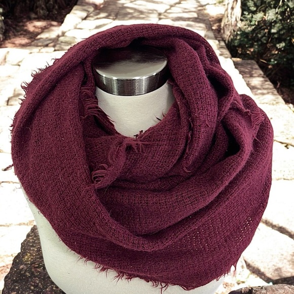 Fringe Edge Wine Color Infinity Scarf - Picture 6 of 16